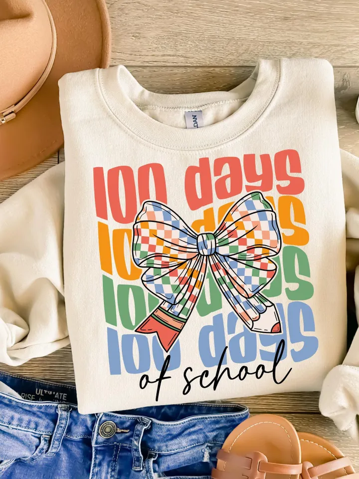 Coquette Bow 100 Days of School Png, 100 Days of School Png, Colorful Checkered Coquette Png, School Teacher Png, Teacher 100 Days Png