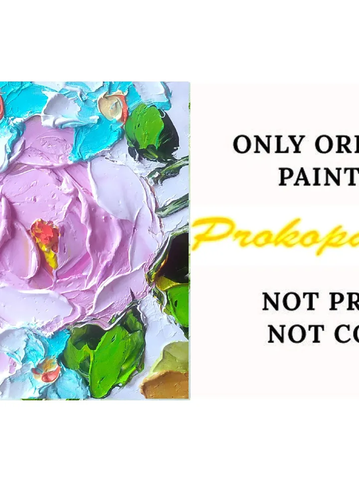 Peony Painting Flowers Original Art Pink Peonies Impasto Oil Painting Small Hydrangea Wall Art 4 by 4 in by ArtProkopaloSv
