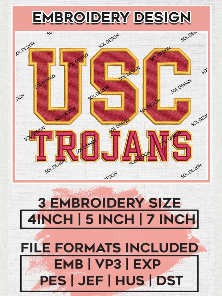 USC Trojans Football Team Logo Embroidery Design Files, NCAA USC Trojans Machine Embroidery, NCAA Teams, 3 sizes, NCAA Machine embroidery designs, Digital Download