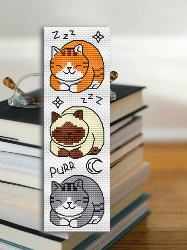 Cross stitch bookmark pattern Purring Cats