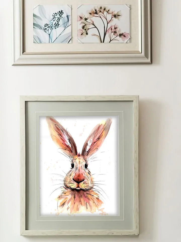 Hare Original watercolor, animal painting, wall decor, animals lover gift, 8x11 in bunny art by Anne Gorywine