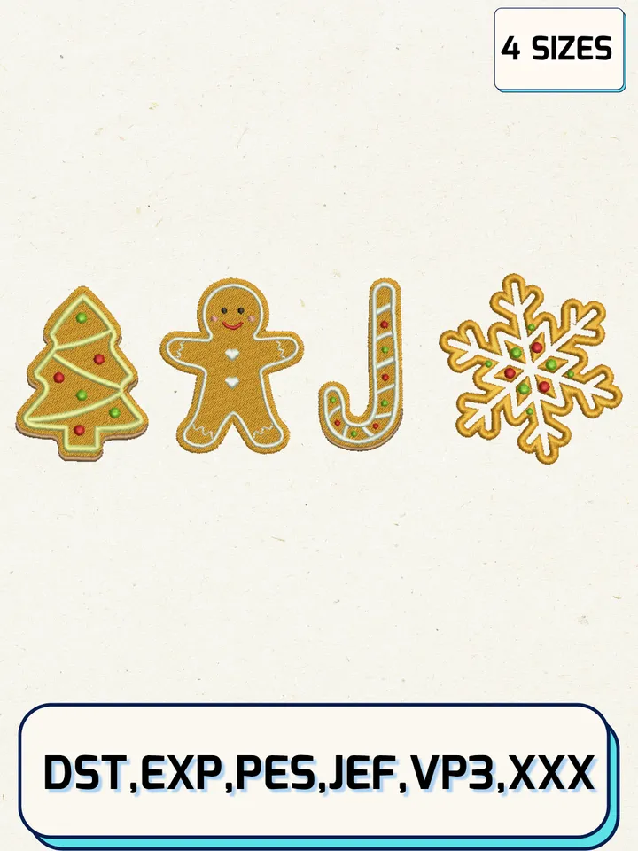 Gingerbread Christmas Embroidery Designs,Christmas Embroidery Designs,Machine Embroidery Files,4 Sizes
