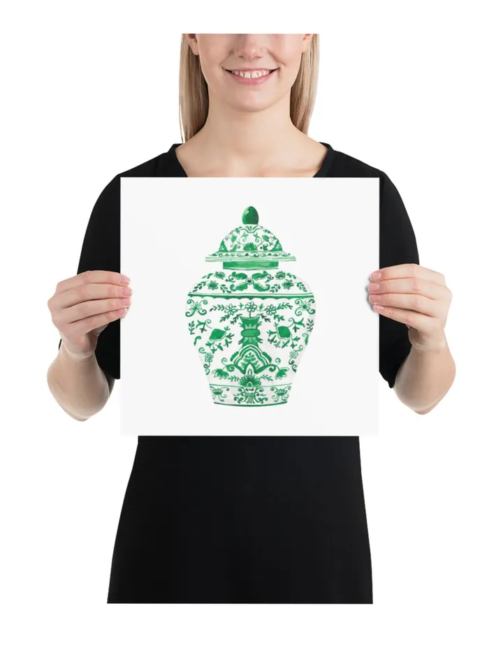 Green Chinoiserie Set Of 2 Posters Watercolor Porcelain Ginger Jar Wall Art Green Vase Print Gift Home Decor Asian Vase Watercolor Prints