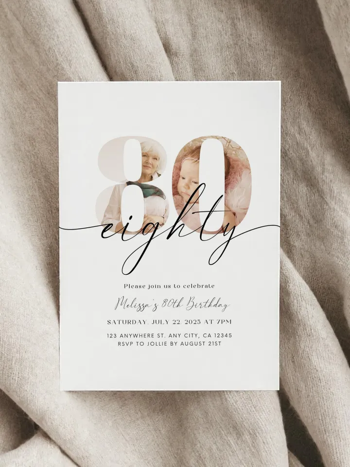 80th Birthday Invitation Template 80th Digital Invite Instant Download Eighty Year Old Minimalist Boho Eighteeth Birthday Printable Canva