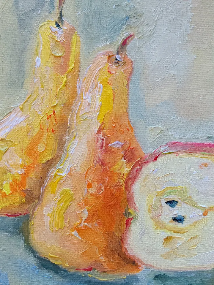 "Still life. Pears" oil painting on canvas 20x20cm (8x8inch)