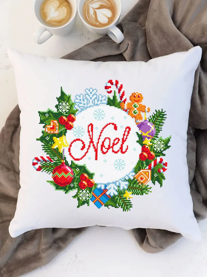 Christmas cross stitch pattern download PDF, Christmas wreath cross stitch chart Christmas pattern digital Winter holiday embroidery #N22