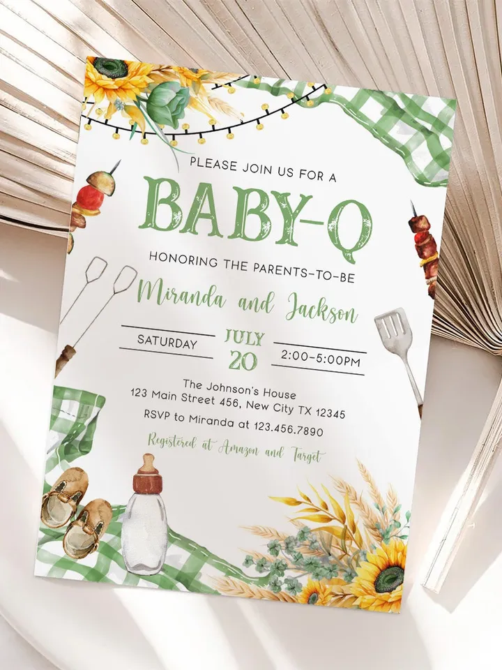 Baby-Q Baby Shower Invitation, BBQ Baby Shower Invite, Backyard Baby Shower, BBQ Party Baby Sprinkle Invitation, Editable Template I116