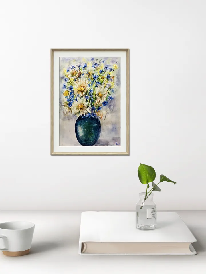 Daisies and Wild Flowers in a vase,flowers painting,original watercolor field flowers painting ,floral wall art,home decoration,gift.