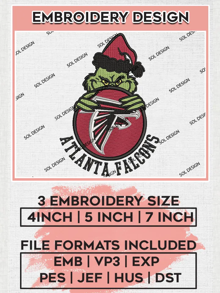 NFL Atlanta Falcons Team x Grinch Holding Ornament Logo Embroidery Designs, NFL Falcons Team Machine Embroidery Files, NFL Football Teams, 3 sizes, Grinch Machine embroidery designs, Digital Download