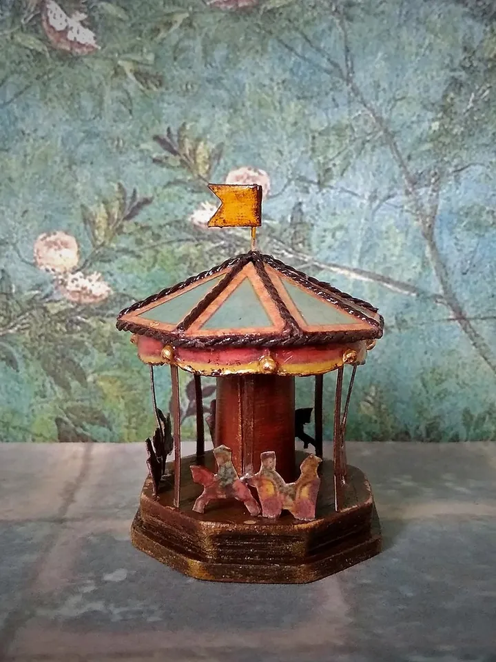 Miniature carousel. Dollhouse miniature.1:12 scale.