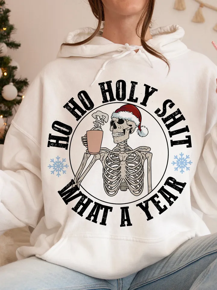 Ho Ho What A Year png, christmas skeleton png, funny christmas png, Skeleton Santa Claus Png, Christmas Humor, trendy christmas sublimation