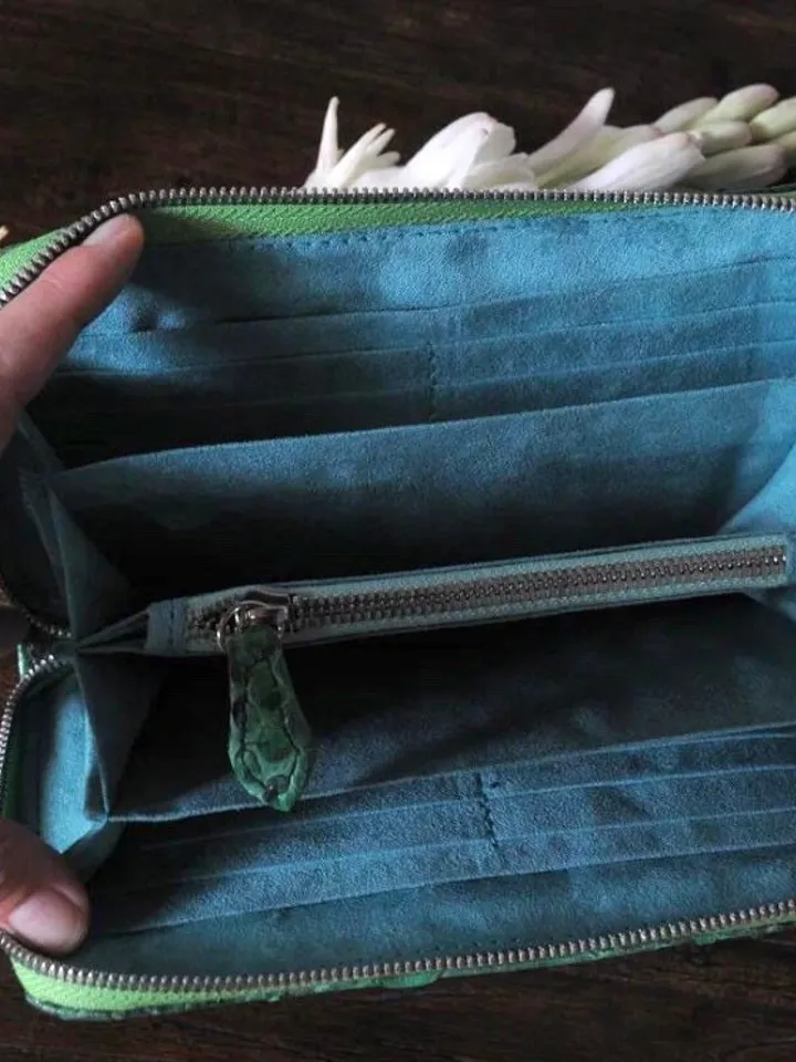 Python skin Wallet Green | Genuine Python light green Colour Wallet unisex | classy Elegant Python Genuine Leather Wallet Handmade snake