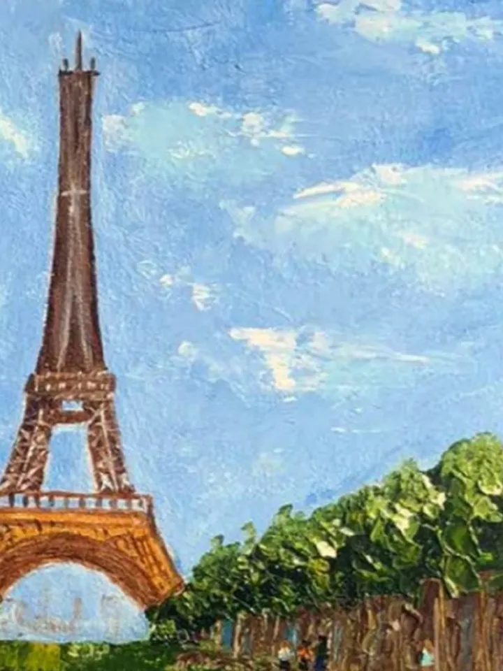 Cityscape Original oil painting Tower City Painting Eiffel Tower impasto art