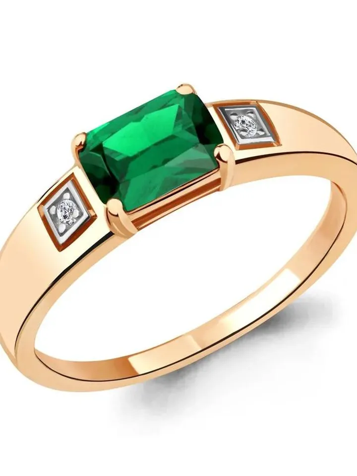 Ring, silver 925, with emerald and cubic zirconia