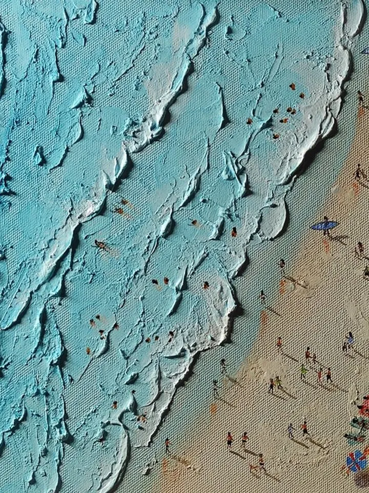Original Beach Painting, Aerial Beach Art, Ocean Art, Textured Seascape, Coastal Wall Art, Summer Vibes Decor, Beach House Decor,Impasto Art