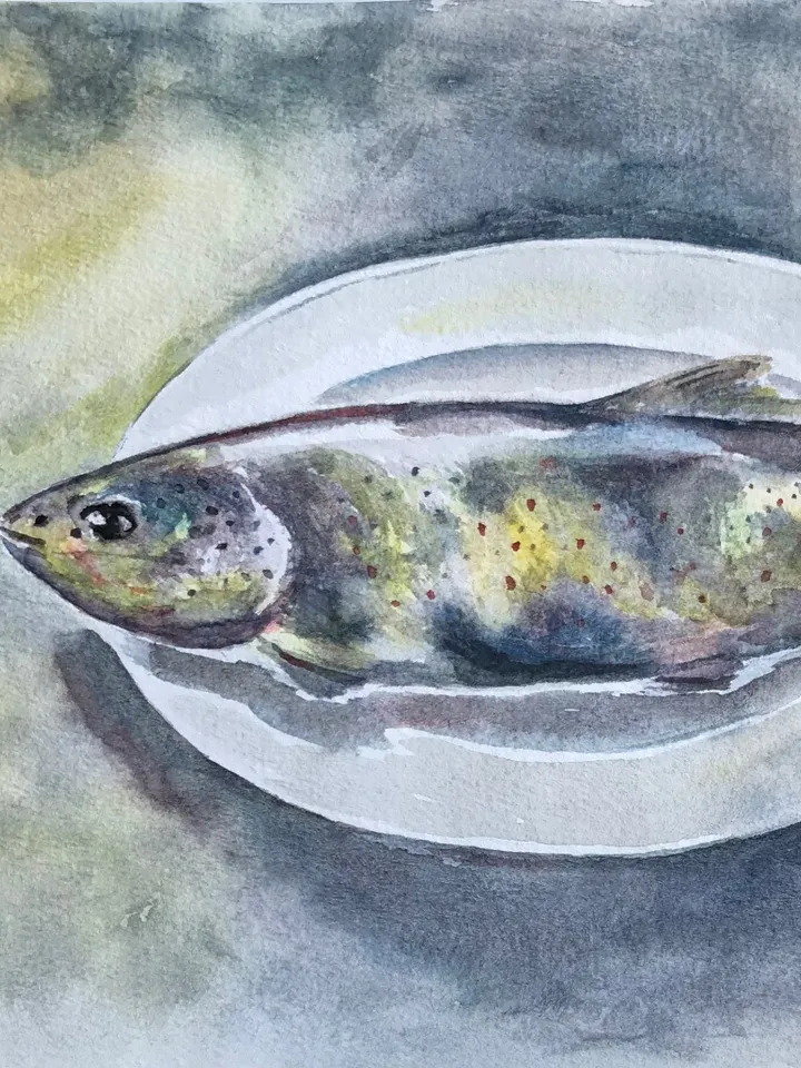Fish original watercolour painting hand painted modern painting wall art 8x11 inch