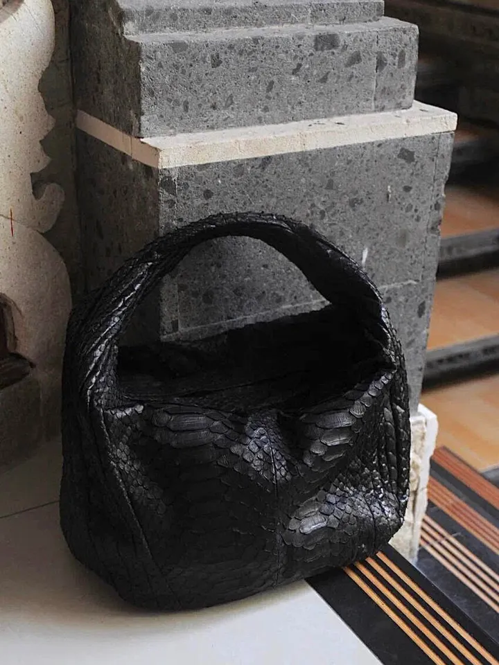 Medium Soft Hobo Classy Sport Woman Stitched Bag | Purse Genuine Python Skin | Dewi Gray Big Elegant Leather Designer Soft Bag Snake |