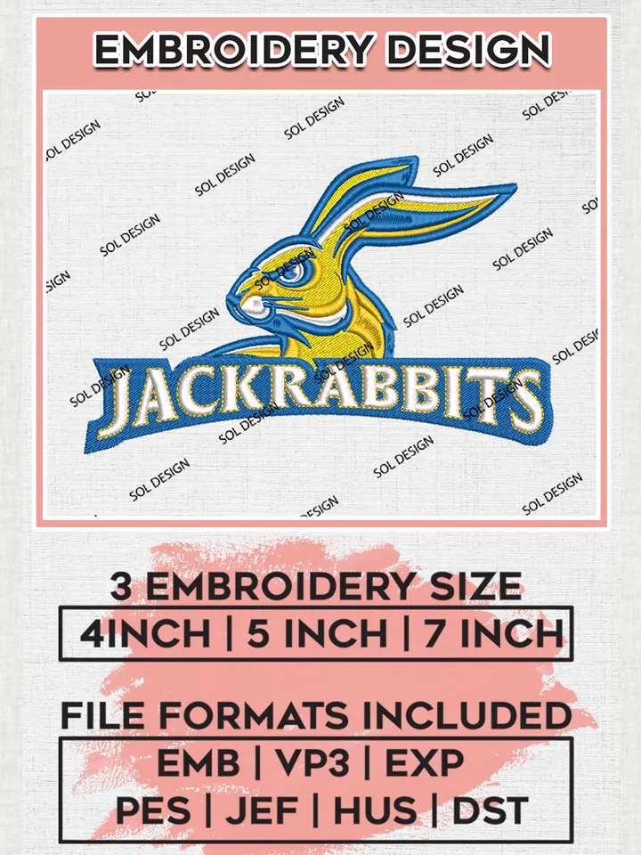 NCAA Jackrabbits Football Team Head Mascot Logo Machine Embroidery Design, NCAA South Dakota State Jackrabbits Team Design Design files, NCAA Team Embroidery Designs, NCAA Machine Embroidery Designs, Digital Download