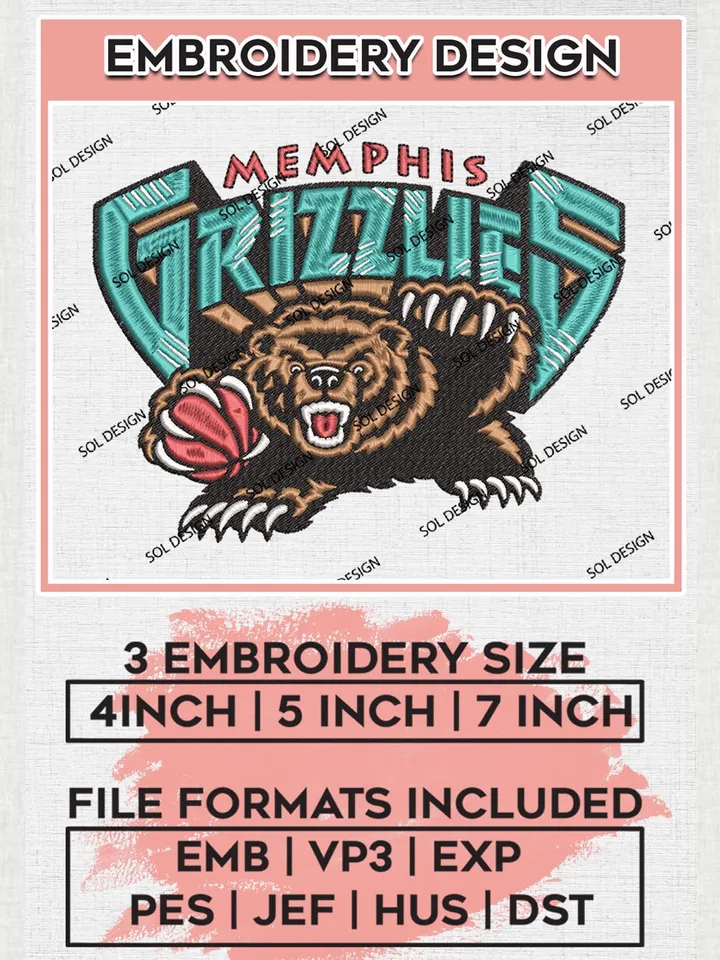 Memphis Grizzlies Embroidery Designs, NBA Logo Embroidery Files, NBA Grizzlies, NBA Machine Embroidery Pattern, Digital Download