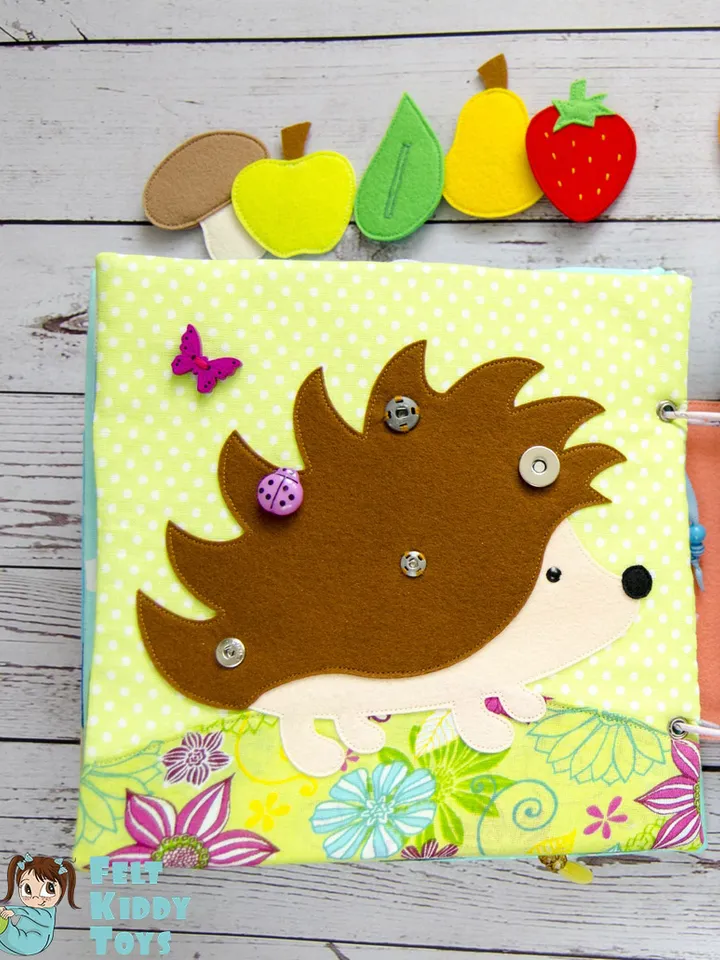 Hedgehog, quiet book page, 20x20 cm, PDF sewing pattern, SVG file