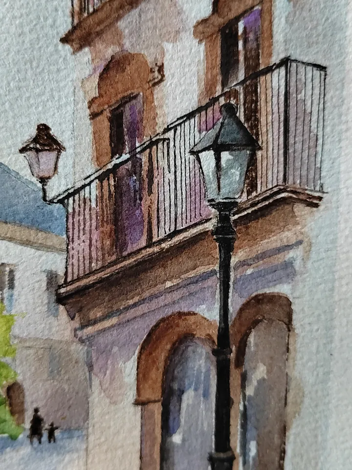 Urbanscape Artwork Original Watercolor Painting 10.63x11.42 in by Art Café