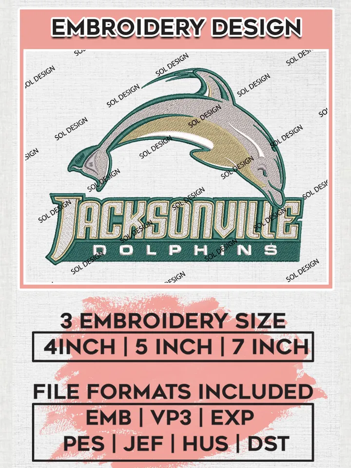 Jacksonville Dolphins Football Team Mascot Logo embroidery designs, NCAA Jacksonville Dolphins Logo Machine embroidery designs, NCAA Team Logo embroidery designs, NCAA Game Day Machine embroidery designs, Digital Download
