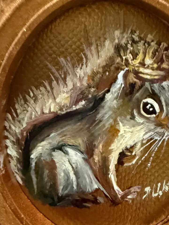 Framed Squirrel Oil Painting Original Wild Animals Art Cute North Squirrel Painting Gold Frame Victorian Painting
