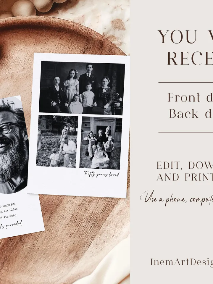 50th Birthday Party Invitation Card, Look Who's 50, Editable 50th Birthday Card Template, Printable Minimalist Birthday Photo Canva Invites