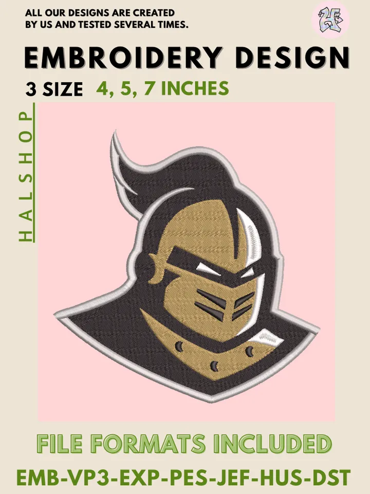 UCF Knights Logo Embroidery Design – NCAA Sports Team Machine Embroidery File 💛⚔️