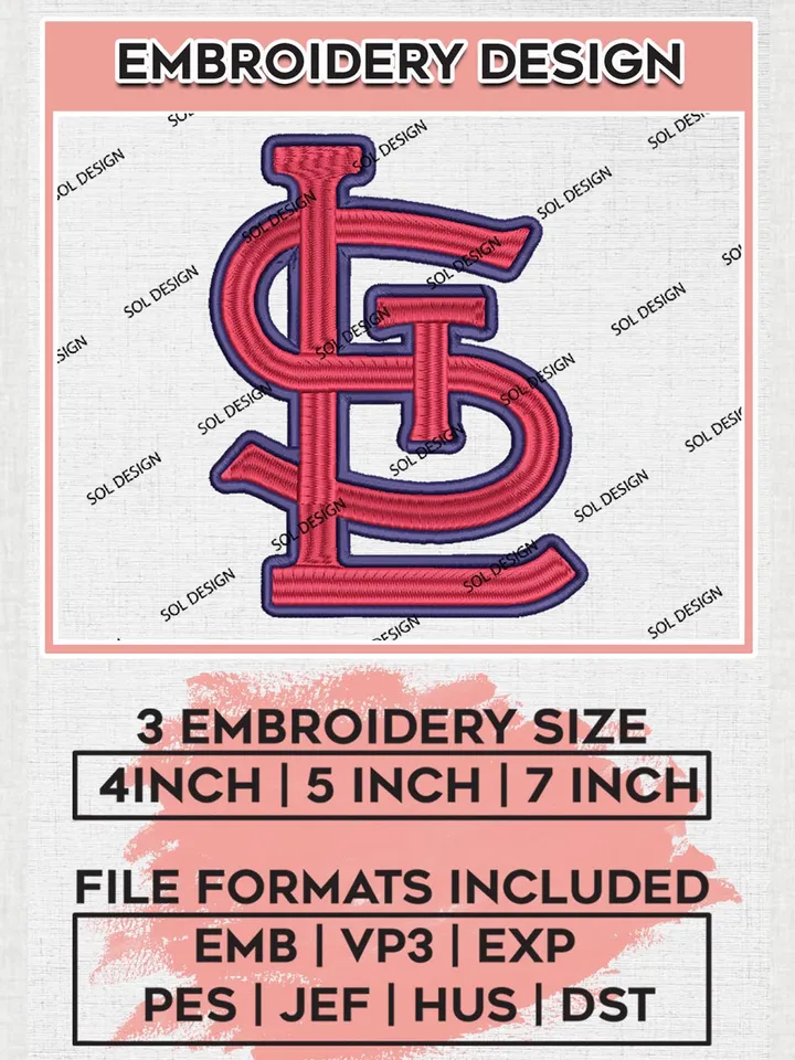 MLB St. Louis Cardinals Logo Embroidery Files, MLB St. Louis Cardinals Team Embroidery, MLB Teams, 3 sizes, MLB Machine embroidery designs, Digital Download