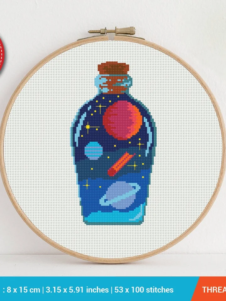 Bottle with Space Cross stitch pattern | Embroidery Pattern | Instant Download | Embroidery Designs