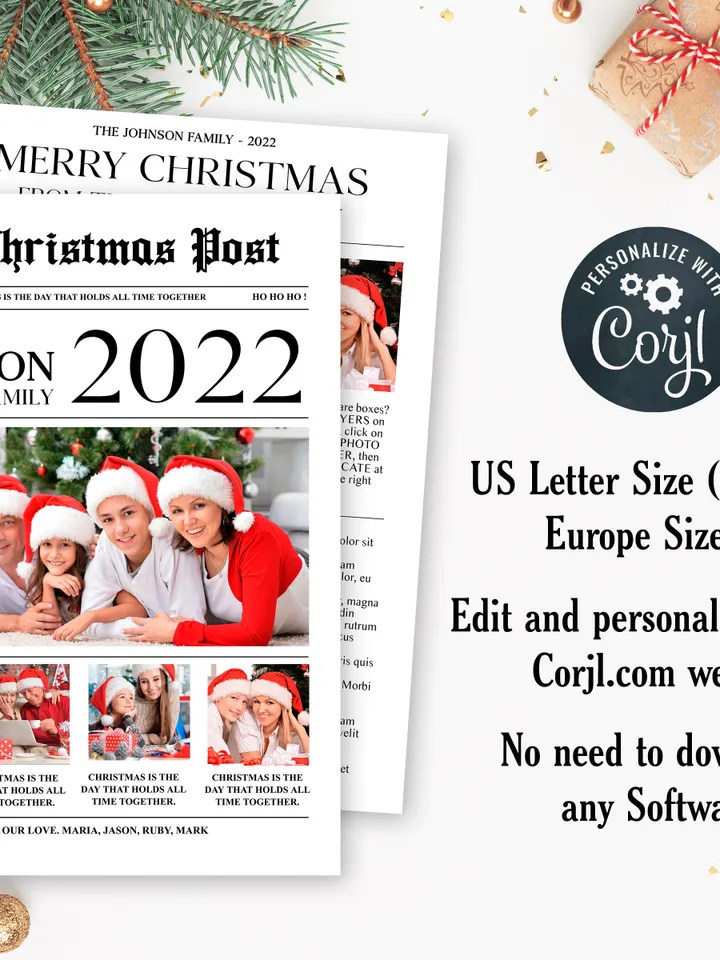 Christmas Newsletter Template, Editable Year In Review Template