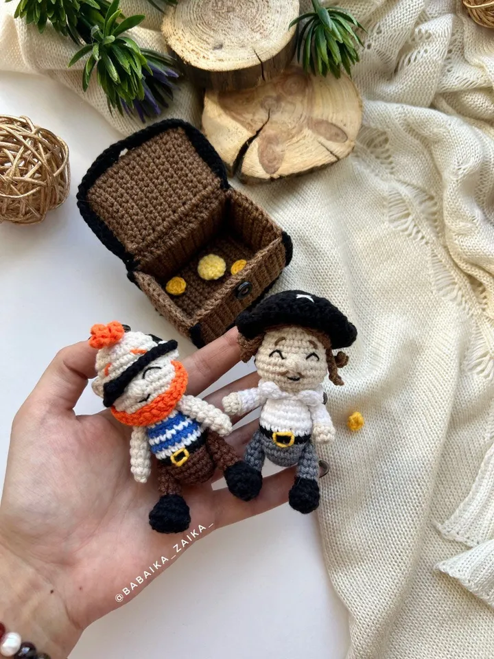 PDF Set 3 in 1 Funny Pirates and treasure chest, Crochet Pattern Pirates,  Small Toy Pattern, Amigurumi Doll Pattern Amigurumi chest pattern