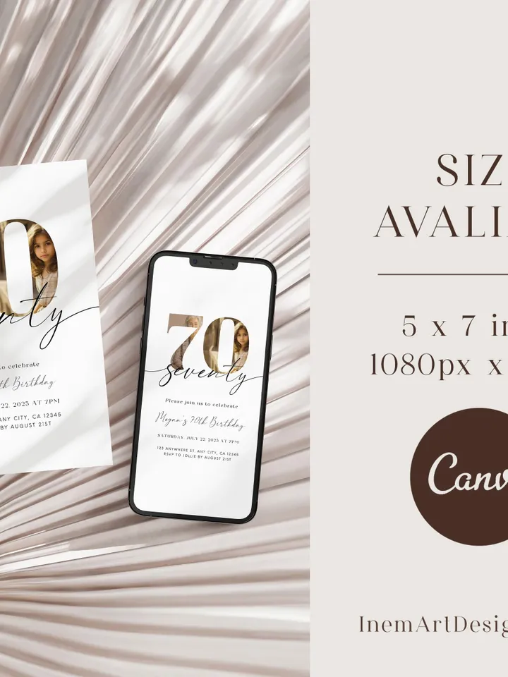 70th Birthday Invitation Template 70th Digital Invite Instant Download Seventy Year Old Minimalist Boho Seventieth Birthday Printable Canva