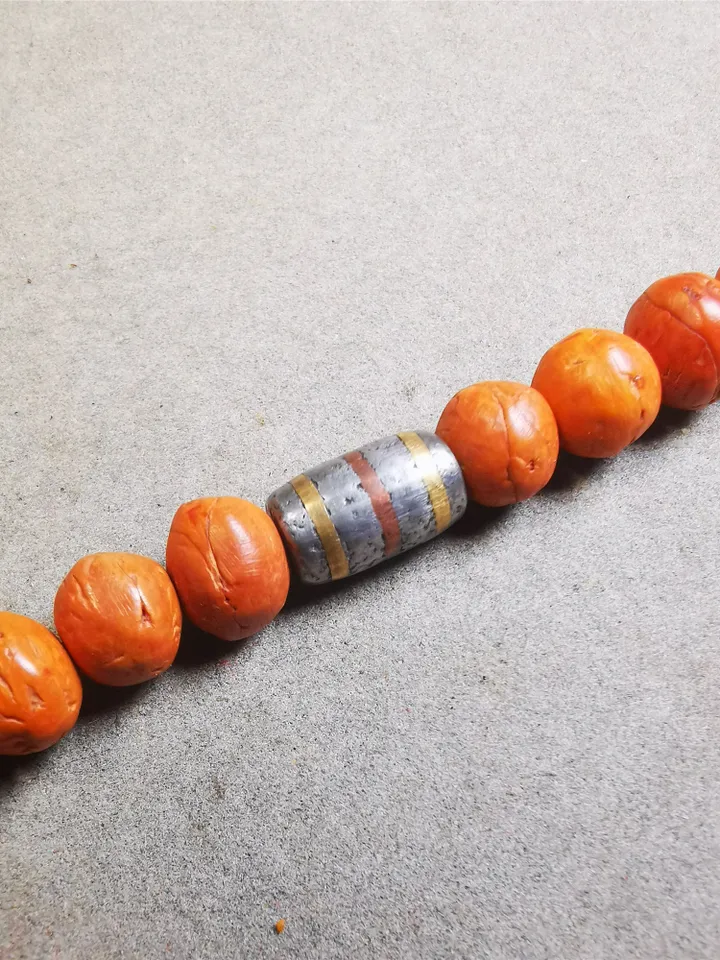 Gandhanra Handmade Tibetan Mala Spacer Beads,Cold Iron Stripe Dzi Marker Beads for Prayer Beads Necklace Accessories,0.27" × 0.47"