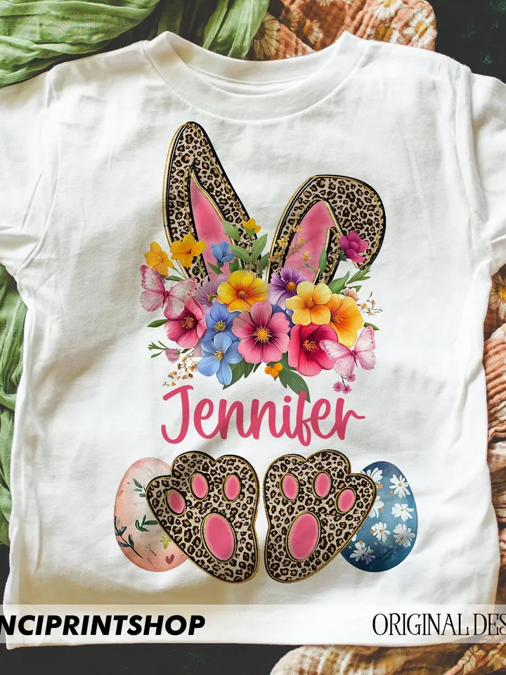 Custom Name Easter Bunny Png,Happy Easter png,Leopard print bunny pink inside ears,Girls Easter png, Easter Bunny png,Easter png,Spring png