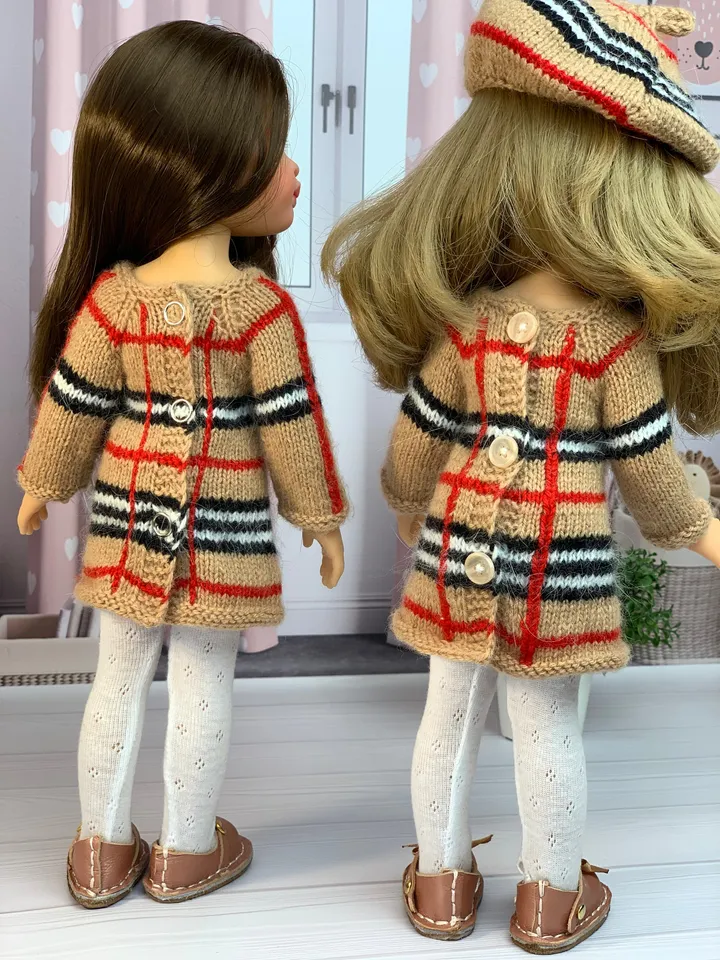 Сheckered Вress for Paola Reina doll KNIT PATTERN tutorial Boneka 12-13 inch doll, Ruby Red Siblies, Les Cheries 32 cm PDF eng