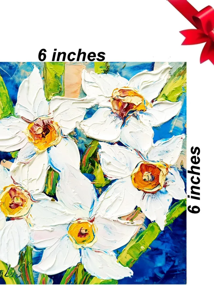 Daffodils Painting flower Impasto Original Art Flower Oil Painting Small Artwork Spring Flower Impressionist Art Gifts by ArtProkopaloSv