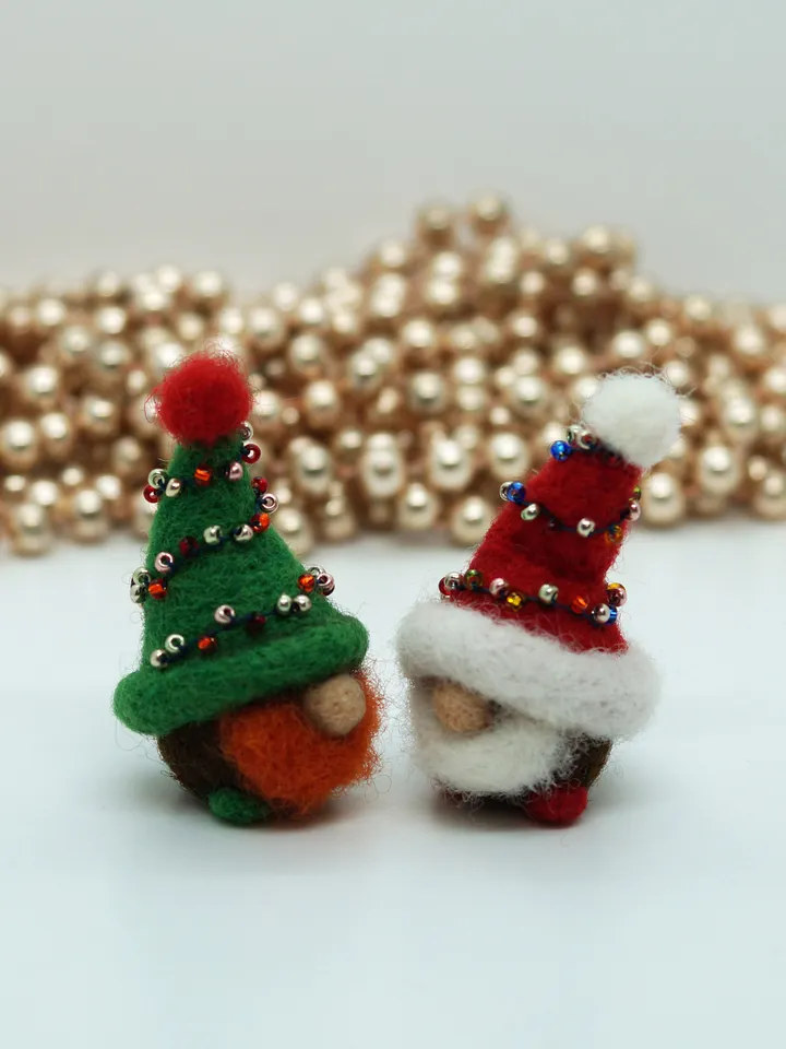 Miniature needle felted gnome, redhead gnome, ginger gnome, Christmas tree gnome, ready to ship from the USA