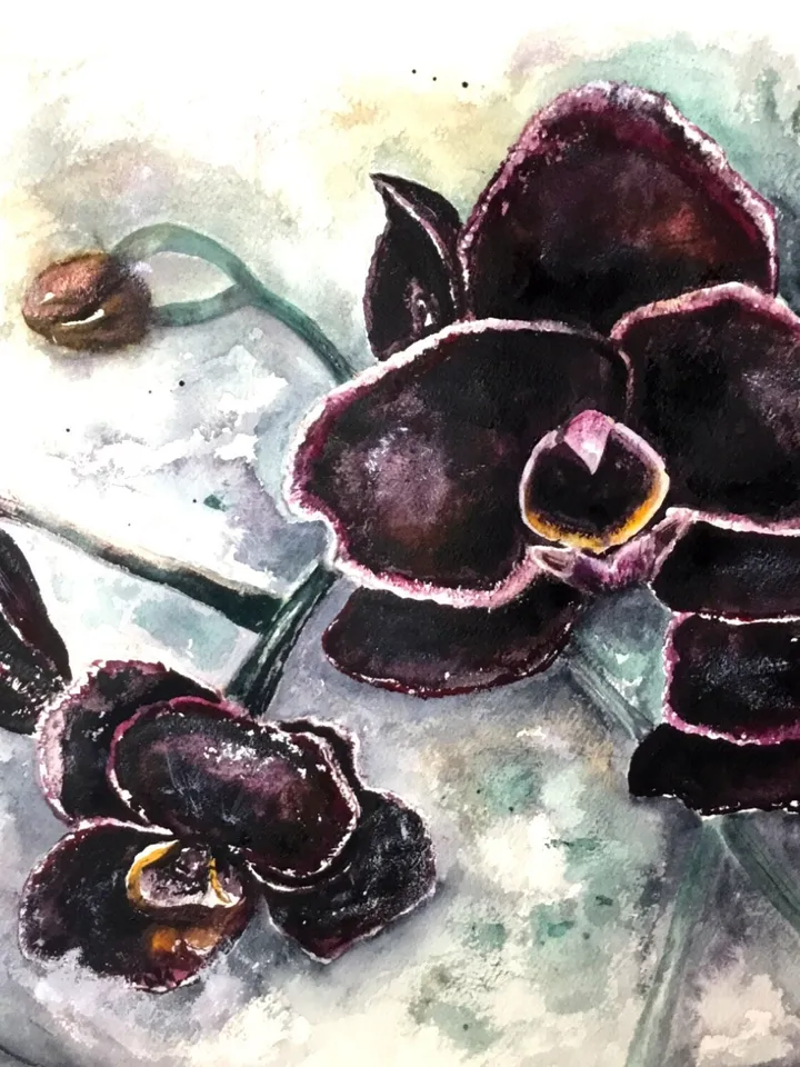 Black orchids,original watercolour painting,orchids wall art,watercolor flowers wall decoration.