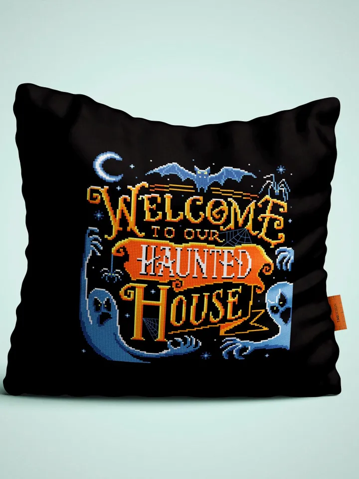 Halloween quotes cross stitch pattern download PDF Spooky ghost cross stitch chart Welcome to our haunted house, Halloween cross stitch #H81