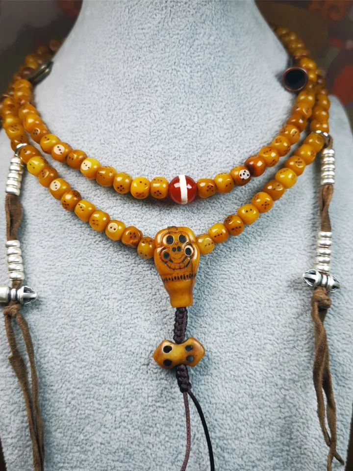 Gandhanra Handmade Tibetan Yak Bone Dice Beads Mala,108 Prayer Beads for Meditation,Diameter 7mm, Length 68cm