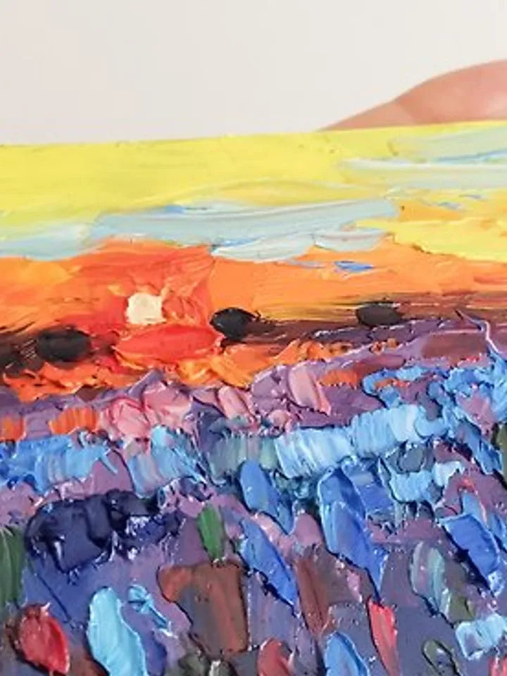 Bluebonnet Painting Sunset Original Art Impasto Oil Painting landscapes Verafe