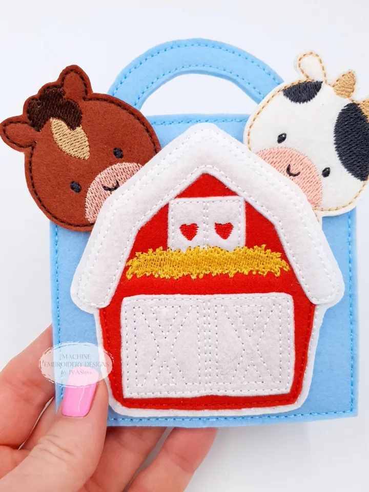 Farm Quiet Book Machine Embroidery Design File - ITH Felt Animals & Barn Playset - 4x4 Hoop