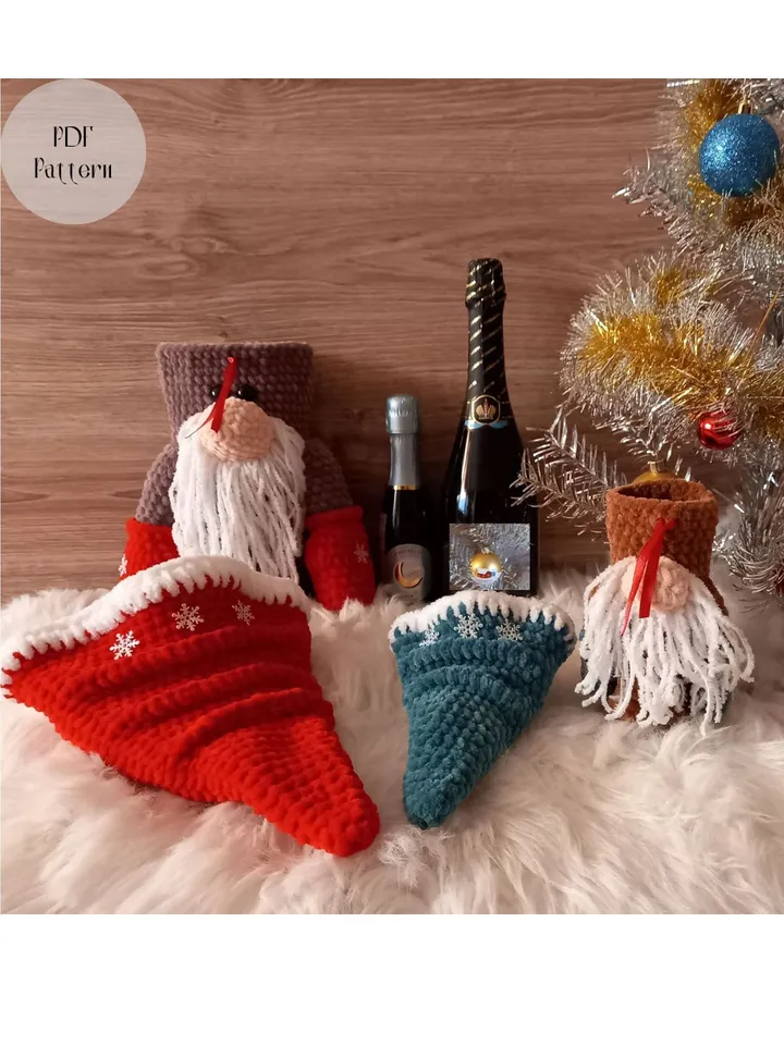Crochet gnome pattern, Christmas gnome with surprise, Bottle case, Christmas interior decor, Children's toy, Amigurumi toys