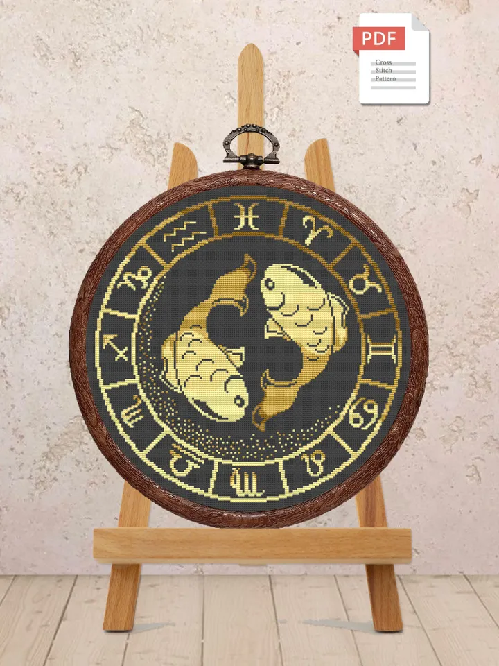 Pisces Cross Stitch Pattern, Zodiac Cross Stitch, Embroidery Zodiac, Pisces Pattern,Signs of the Zodiac Pattern, Modern Cross Stitch #zdc012