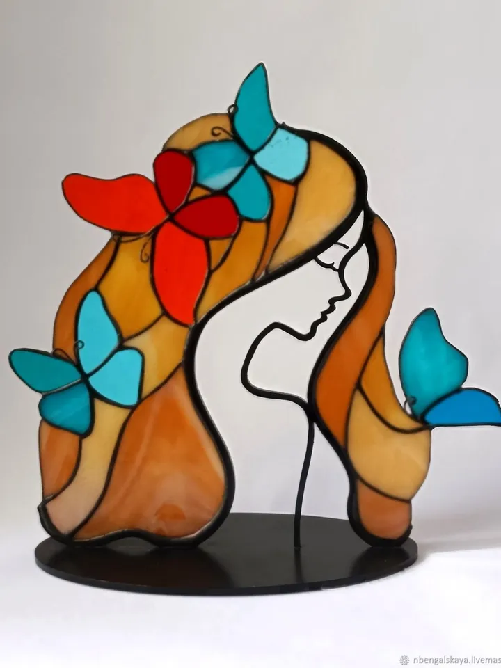 Girl with Butterflies in Her Hair. Tiffany Stained Glass