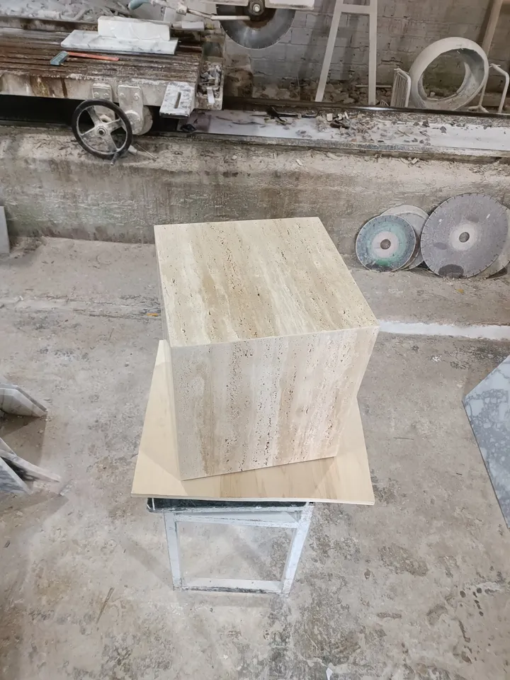 Travertine cube table,nightstand side table end table real travertine handmade and free shipping