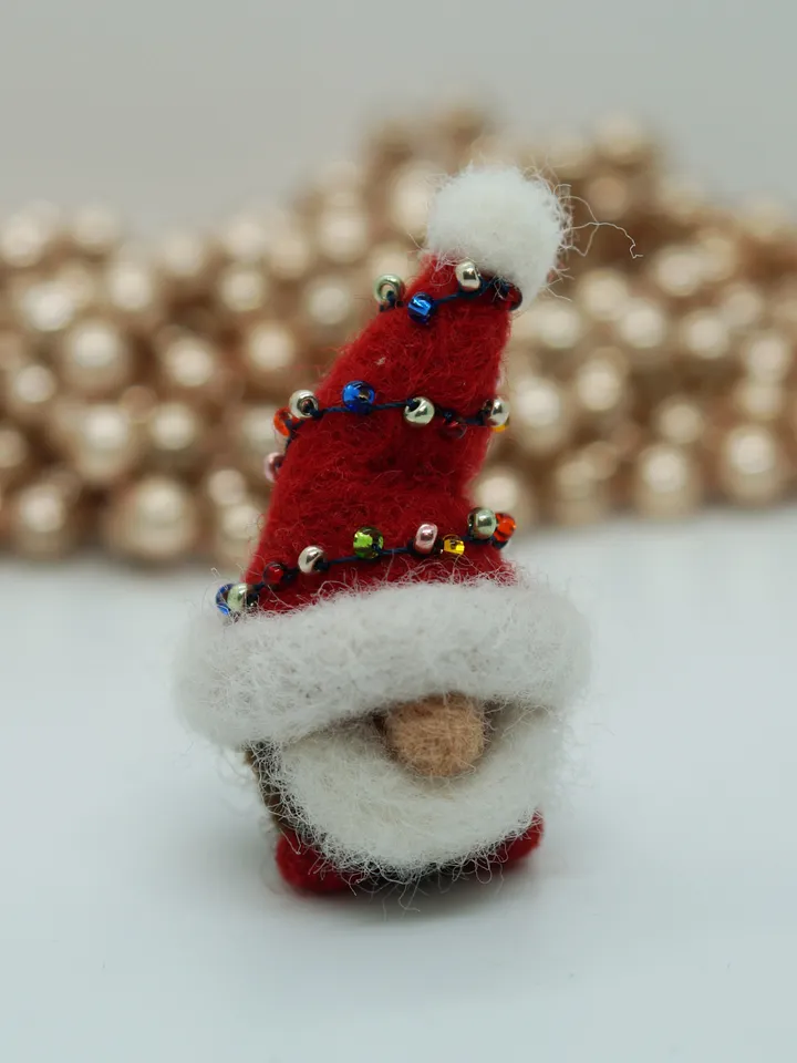 Miniature needle felted gnome, Santa gnome, Christmas gnome, gnome in a red hat, ready to ship from the USA