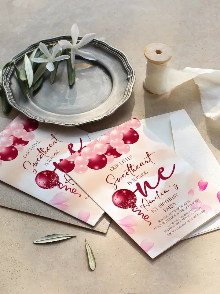Valentine 1st Birthday Invitation Sweetheart 1st Birthday Sweet Treats Baby Birthday Invitation; Valentines Day Party